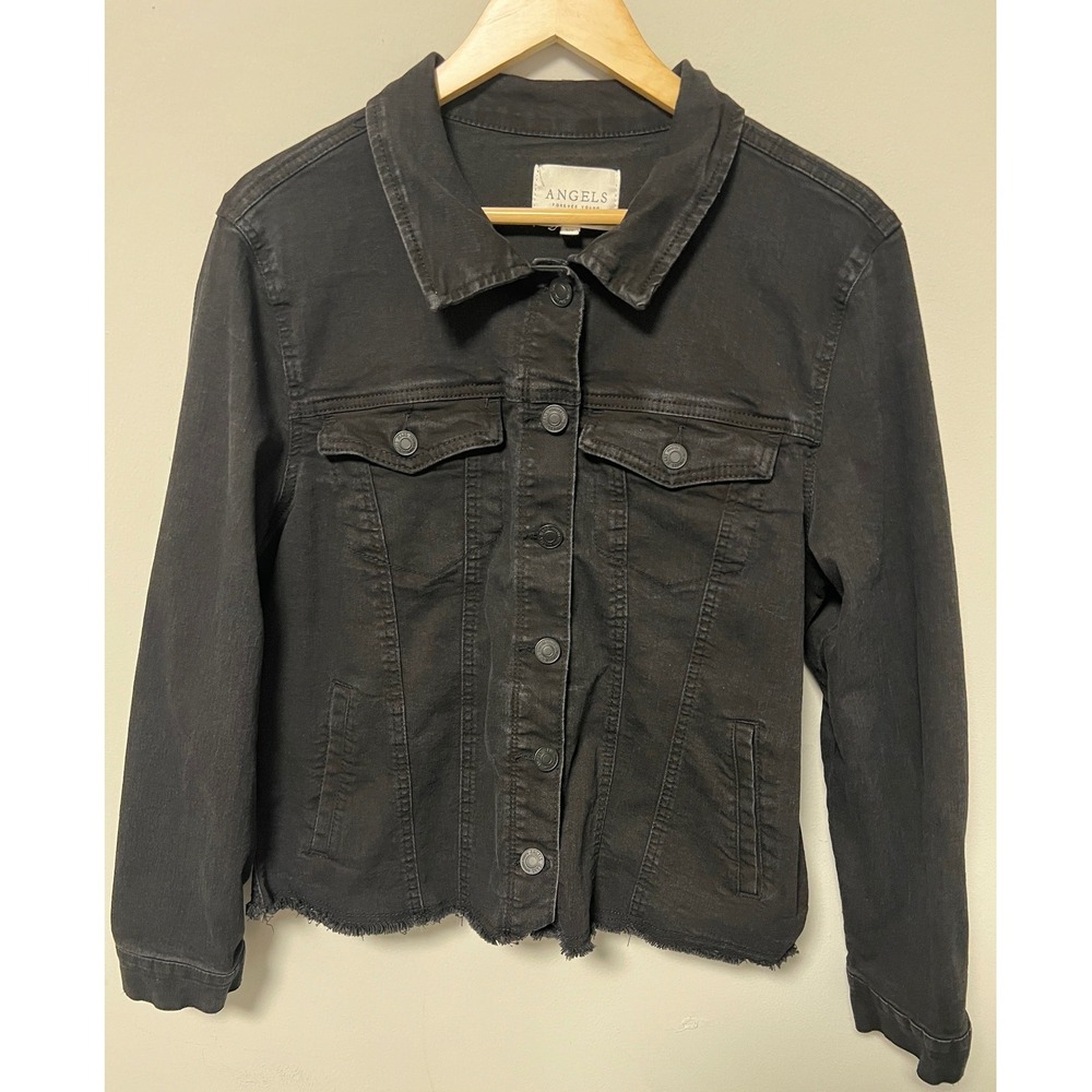 Angels Denim Jacket Womens XL Black Pre-owned Frayed Raw Hem Trucker Coat